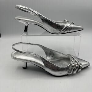INC Womens Capeka Slingback Pumps Silver Triple Strap, Kitten Heel, NIB- READ